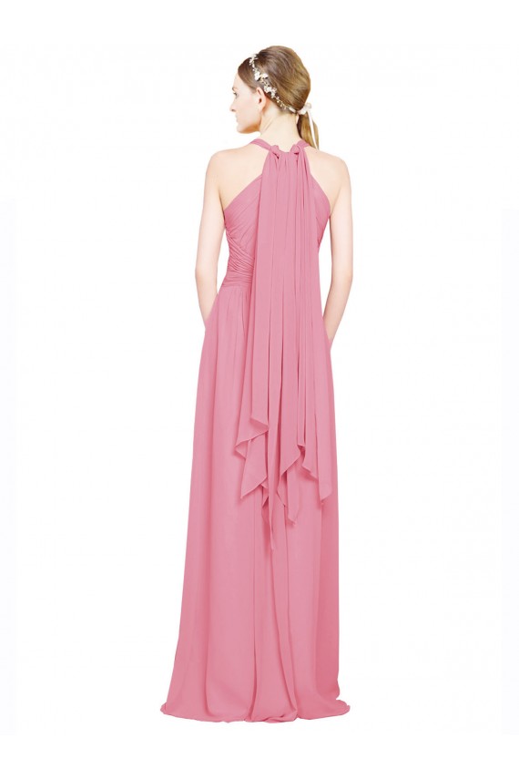 Halter Neck Chiffon Sleeveless Skin Pink Bridesmaid Dress / Evening Dress Edinburgh