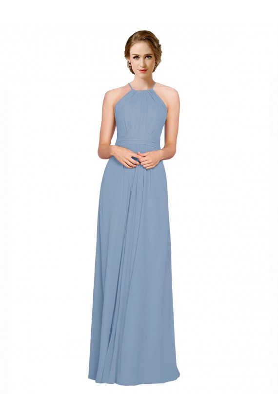 Halter Neck Chiffon Sleeveless Criss Cross Open Back Dusty Blue Bridesmaid Dress / Evening Dress Edinburgh