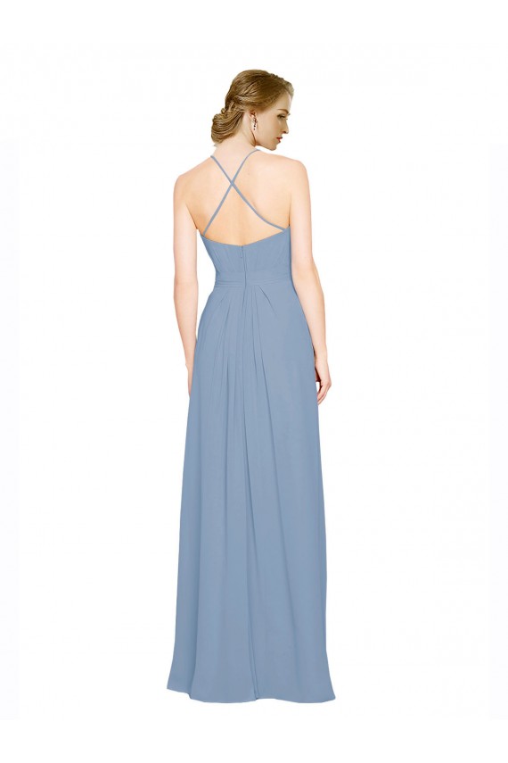 Halter Neck Chiffon Sleeveless Criss Cross Open Back Dusty Blue Bridesmaid Dress / Evening Dress Edinburgh
