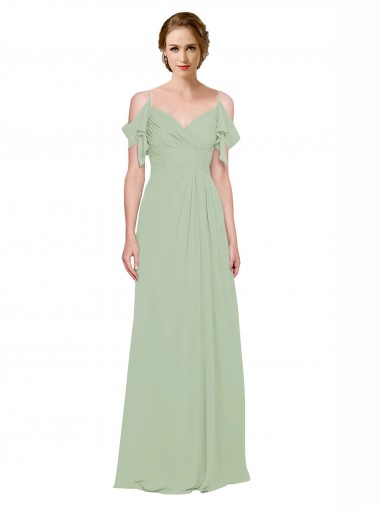Off the Shoulder Lxue Chiffon Sleeveless Low Back Smoke Green Bridesmaid Dress Edinburgh