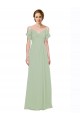 Off the Shoulder Lxue Chiffon Sleeveless Low Back Smoke Green Bridesmaid Dress Edinburgh