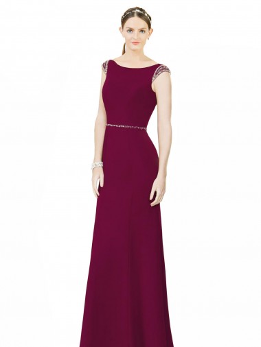 Boat Neck Soft Chiffon Sleeveless Low Back Burgundy Bridesmaid Dress Edinburgh