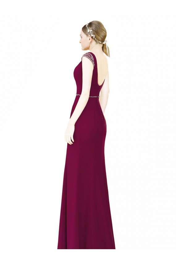 Boat Neck Soft Chiffon Sleeveless Low Back Burgundy Bridesmaid Dress Edinburgh