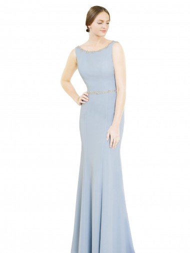 Boat Neck Soft Chiffon Sleeveless Low Back Light Sky Blue Bridesmaid Dress Edinburgh
