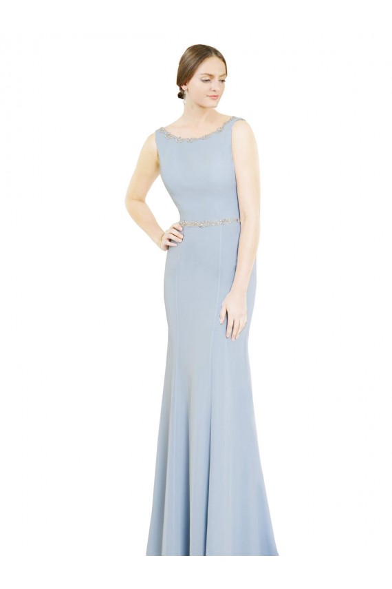Boat Neck Soft Chiffon Sleeveless Low Back Light Sky Blue Bridesmaid Dress Edinburgh
