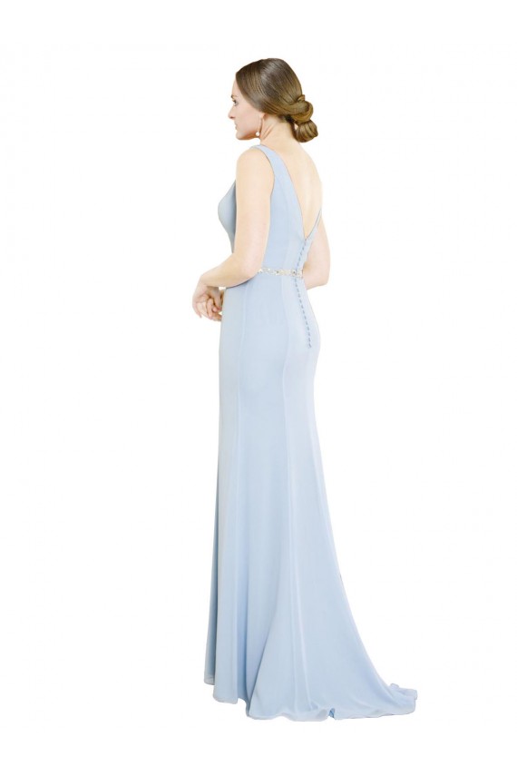 Boat Neck Soft Chiffon Sleeveless Low Back Light Sky Blue Bridesmaid Dress Edinburgh