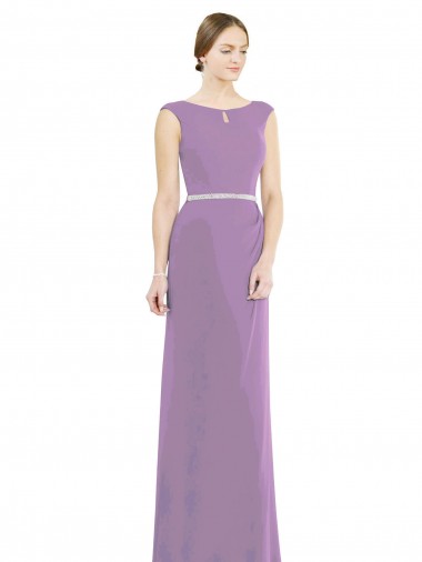 Boat Neck Soft Chiffon Sleeveless Low Back Dark Lavender Formal Dress / Bridesmaid Dress Edinburgh