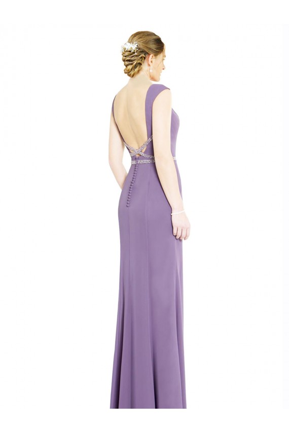 Boat Neck Soft Chiffon Sleeveless Low Back Dark Lavender Formal Dress / Bridesmaid Dress Edinburgh