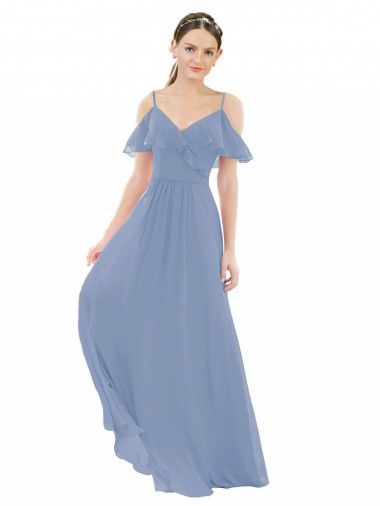 V-Neck Lxue Chiffon Cap Sleeves Dusty Blue Bridesmaid Dress Edinburgh