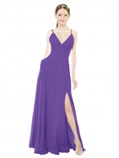 Spaghetti Straps Soft Chiffon Sleeveless Purple Bridesmaid Dress Edinburgh