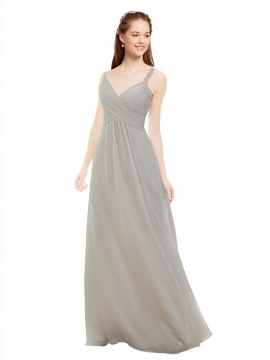 Spaghetti Straps Soft Chiffon Sleeveless Criss Cross Back Silver Bridesmaid Dress Edinburgh
