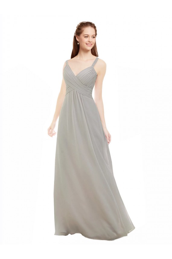 Spaghetti Straps Soft Chiffon Sleeveless Criss Cross Back Silver Bridesmaid Dress Edinburgh