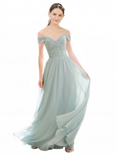 Off the Shoulder Soft Chiffon & Lace Cap Sleeves Sea Glass Bridesmaid Dress Edinburgh