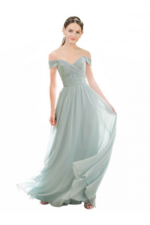 Off the Shoulder Soft Chiffon & Lace Cap Sleeves Sea Glass Bridesmaid Dress Edinburgh