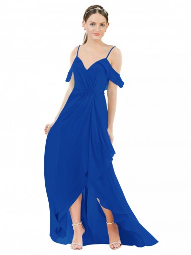 V-Neck Soft Chiffon Cold Shoulder Royal Blue High Low Bridesmaid Dress Edinburgh