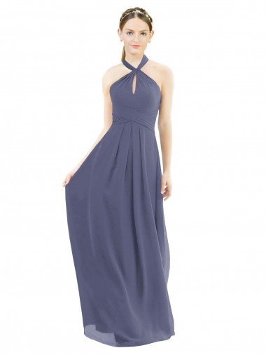 Halter Neck Soft Chiffon Sleeveless Low Back Silver Stone Bridesmaid Dress Edinburgh