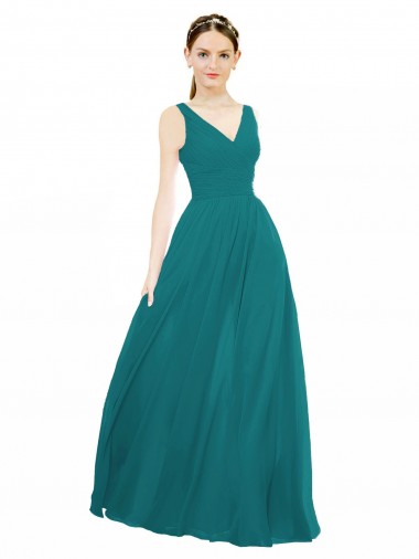 V-Neck Chiffon Sleeveless Hunter Bridesmaid Gowns Edinburgh