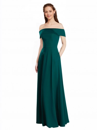 Off the Shoulder Soft Chiffon Cap Sleeves Hunter Bridesmaid Dress Edinburgh