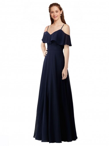 Off the Shoulder Soft Chiffon Sleeveless Long Dark Navy Bridesmaid Dress Edinburgh