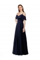 Off the Shoulder Soft Chiffon Sleeveless Long Dark Navy Bridesmaid Dress Edinburgh