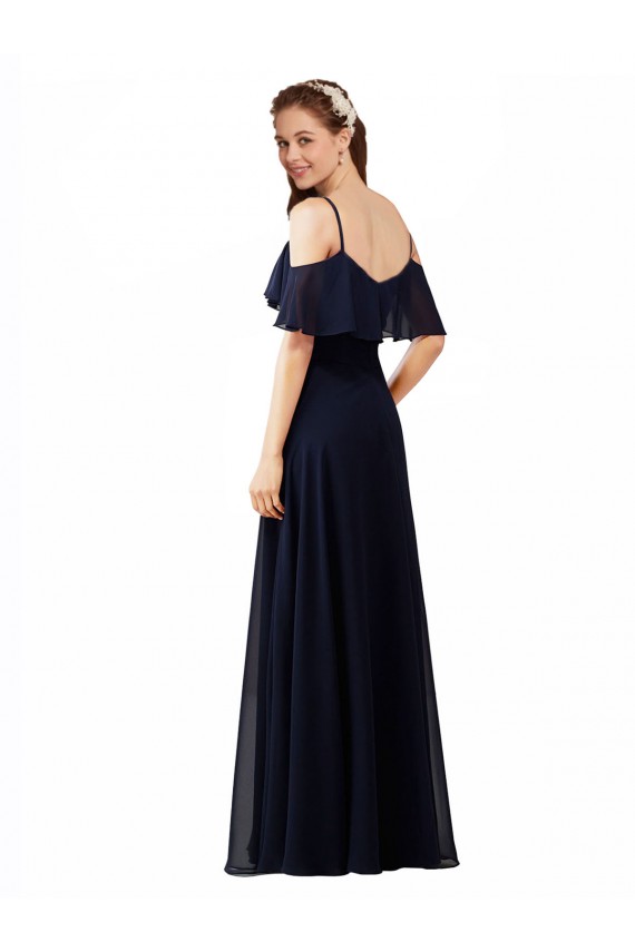 Off the Shoulder Soft Chiffon Sleeveless Long Dark Navy Bridesmaid Dress Edinburgh