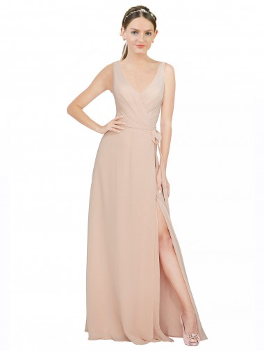 V-Neck Luxe Chiffon Sleeveless Pink Bridesmaid Dress / Evening Dress Edinburgh
