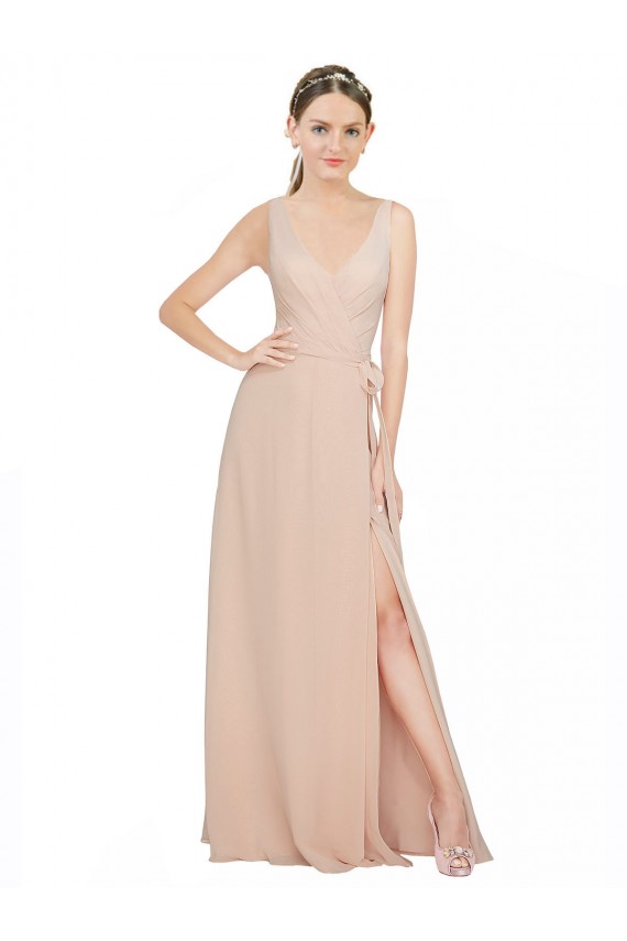 V-Neck Luxe Chiffon Sleeveless Pink Bridesmaid Dress / Evening Dress Edinburgh