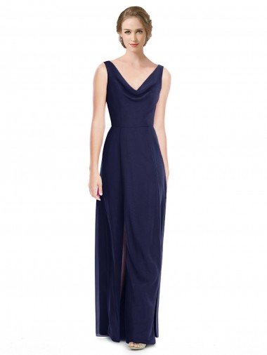 Cowl Neck Soft Chiffon Sleeveless V-Back Dark Navy Bridesmaid Dress Edinburgh