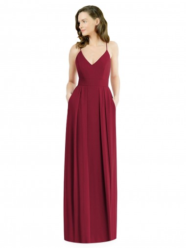 Spaghetti Straps Soft Chiffon Sleeveless Open Back Burgundy Semi Formal Evening Dress / Bridesmaid Dress Edinburgh
