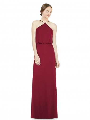 Halter Neck Soft Chiffon Sleeveless Open Back Burgundy Bridesmaid Dress Edinburgh