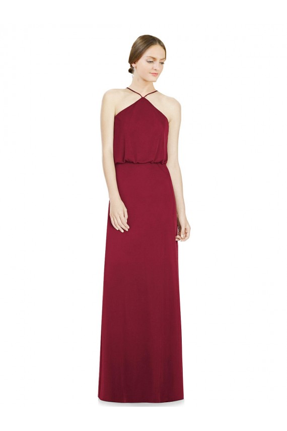 Halter Neck Soft Chiffon Sleeveless Open Back Burgundy Bridesmaid Dress Edinburgh