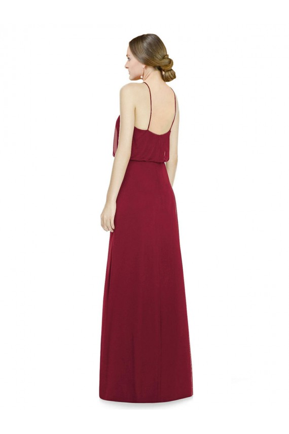 Halter Neck Soft Chiffon Sleeveless Open Back Burgundy Bridesmaid Dress Edinburgh