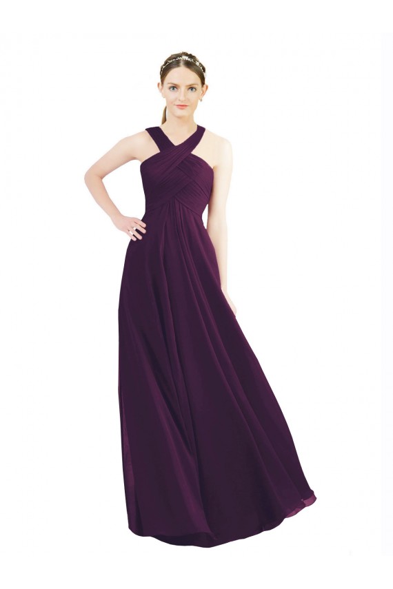 Halter Neck Soft Chiffon Sleeveless Grape Bridesmaid Dress Edinburgh