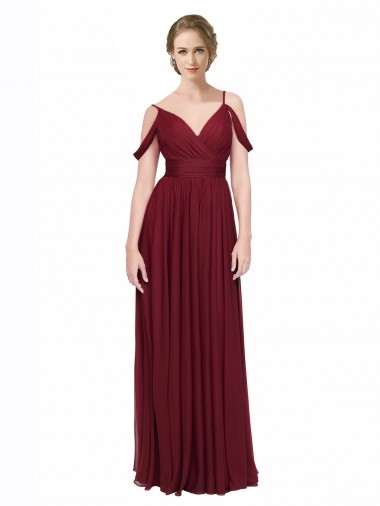 Off the Shoulder Chiffon Sleeveless Low Back Burgundy Bridesmaid Dress / Evening Dress Edinburgh