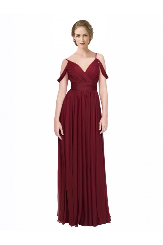 Off the Shoulder Chiffon Sleeveless Low Back Burgundy Bridesmaid Dress / Evening Dress Edinburgh