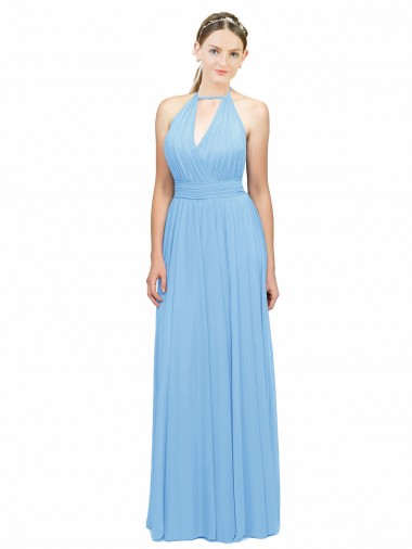 Halter Neck Soft Chiffon Sleeveless Open Back Periwinkle Bridesmaid Dress Edinburgh