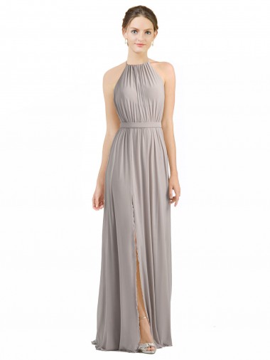 Halter Neck Soft Chiffon Sleeveless Open Back Oyster Silver Bridesmaid Dress Edinburgh