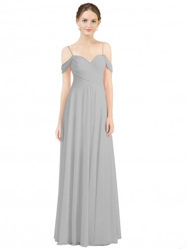 Off the Shoulder Lxue Chiffon Sleeveless Low Back Silver Bridesmaid Dress Edinburgh