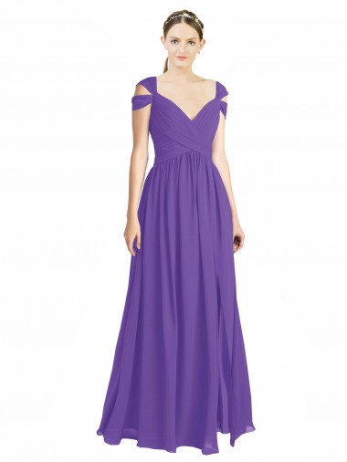 Off the Shoulder Soft Chiffon Cap Sleeves Open Back Purple Bridesmaid Dress Edinburgh