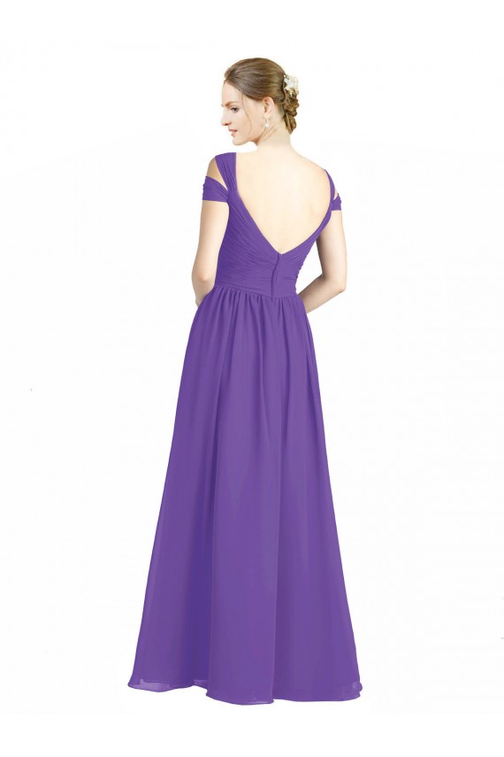 Off the Shoulder Soft Chiffon Cap Sleeves Open Back Purple Bridesmaid Dress Edinburgh