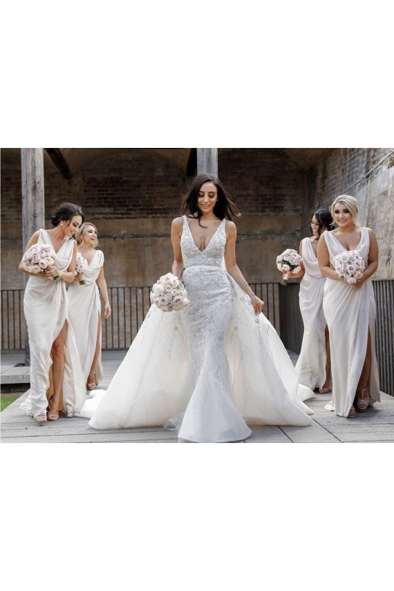 V-Neck Soft Chiffon Sleeveless Low Back Champagne Bridesmaid Dress Edinburgh