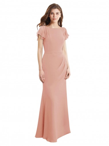 Boat Neck Soft Chiffon Sleeveless Low Back Bliss Pink Prom Dress / Bridesmaid Dress Edinburgh