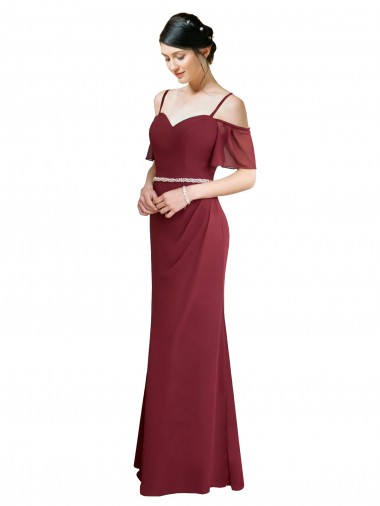 Spaghetti Straps Soft Chiffon Cold Shoulder Low Back Burgundy Bridesmaid Dress Edinburgh