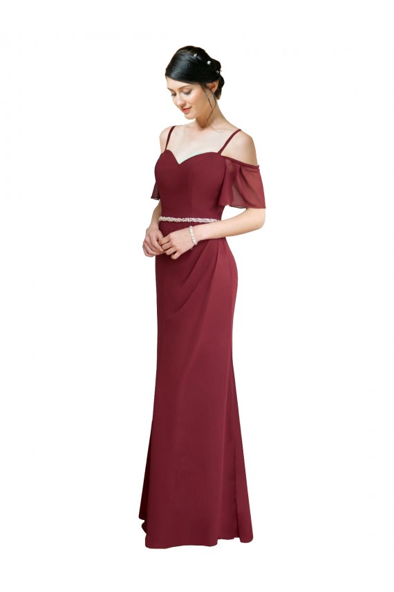 Spaghetti Straps Soft Chiffon Cold Shoulder Low Back Burgundy Bridesmaid Dress Edinburgh