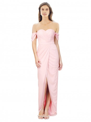 Off the Shoulder Soft Chiffon Sleeveless Pink High Low Bridesmaid Dress Edinburgh