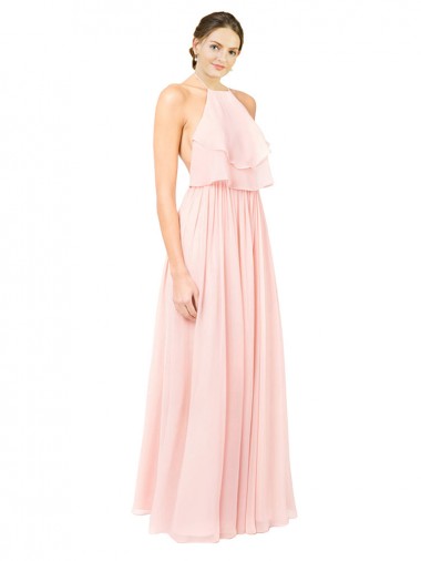 Halter Neck Soft Chiffon Sleeveless Open Back Pink Formal Dress / Bridesmaid Dress Edinburgh