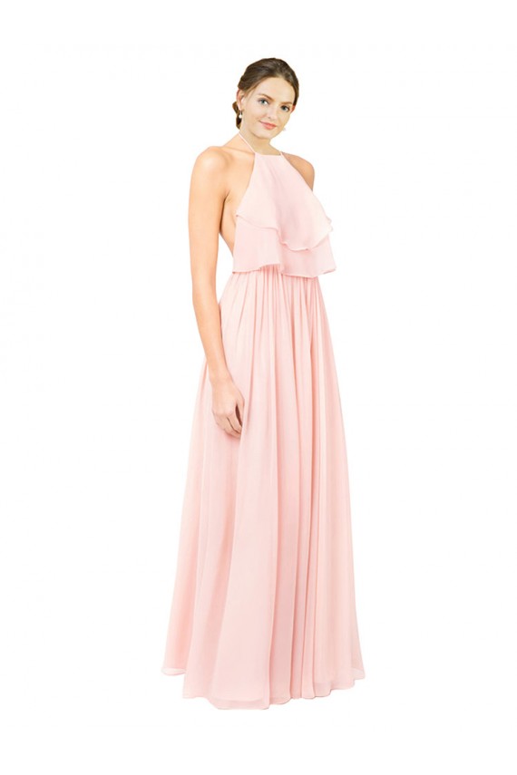 Halter Neck Soft Chiffon Sleeveless Open Back Pink Formal Dress / Bridesmaid Dress Edinburgh