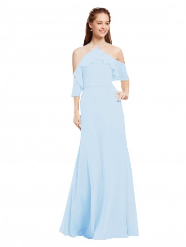 Halter Neck Soft Chiffon Cold Shoulder Light Sky Blue Formal Dress / Bridesmaid Dress Edinburgh