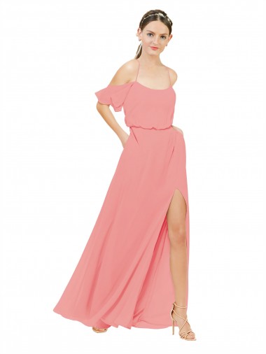 Off the Shoulder Soft Chiffon Sleeveless Watermelon Bridesmaid Dress Edinburgh