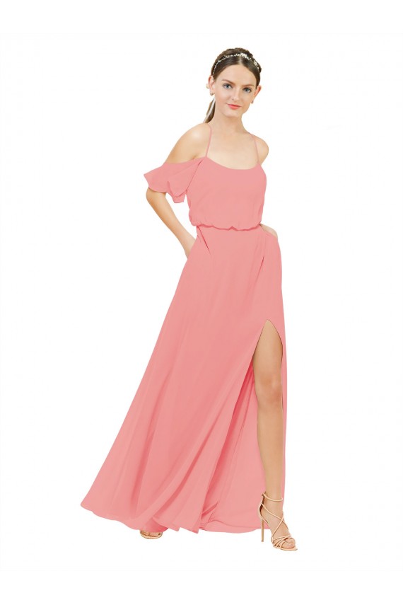 Off the Shoulder Soft Chiffon Sleeveless Watermelon Bridesmaid Dress Edinburgh